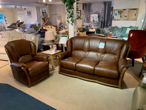 Corse 3 Seat Fixed Leather Sofa & Power Recliner Chair - BLACK FRIDAY SPECIAL READY FOR QUICK DELIVERY