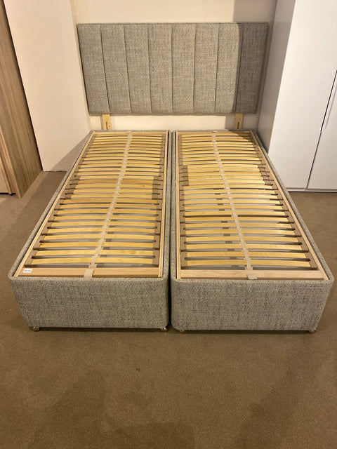 Dunlopillo Kingsize Slatted Divan Base with Tension Adjusters & Kingsize Noble Headboard - EX DISPLAY SET READY FOR QUICK DELIVERY