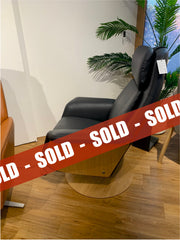 Stressless® Sam Power Disc Base Leather Chair with Wood and Heat and Massage - BLACK FRIDAY EVENT SPECIAL READY FOR QUICK DELIVERY by Stressless