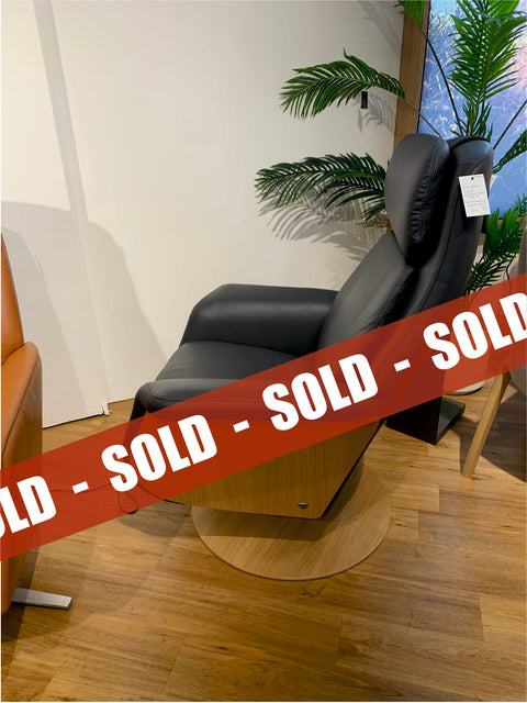 Stressless® Sam Power Disc Base Leather Chair with Wood and Heat and Massage - BLACK FRIDAY EVENT SPECIAL READY FOR QUICK DELIVERY by Stressless