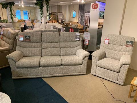 G Plan Malvern Fabric 3 Seater Sofa & Power Recliner Chair - EX DISPLAY SET READY FOR QUICK DELIVERY