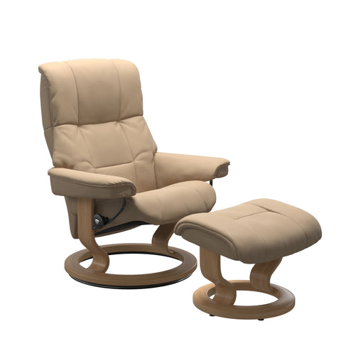 Stressless Quick Delivery Stock - Mayfair Medium Classic Base Chair & Stool in Paloma Beige with Oak Wood