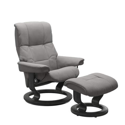 Stressless Quick Delivery Stock - Mayfair Medium Classic Base Chair & Stool in Paloma Silver Grey with Grey Wood