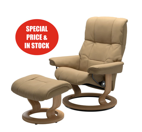 Stressless Mayfair Medium Classic Base Chair - Paloma Sand Leather / Oak Wood Stock Offer
