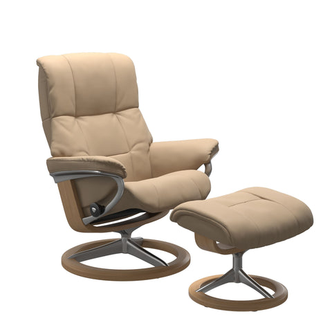Stressless Quick Delivery Stock - Mayfair Medium Signature Base Chair & Stool in Paloma Beige with Oak Wood