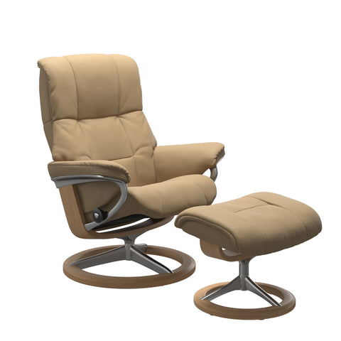 Stressless Quick Delivery Stock - Mayfair Medium Signature Base Chair & Stool in Paloma Sand with Oak Wood