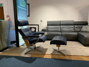 Stressless Erik Cross Chair & Stool with Adjustable Headrest in Paloma Dark Blue Leather - BLACK FRIDAY SPECIAL READY FOR QUICK DELIVERY