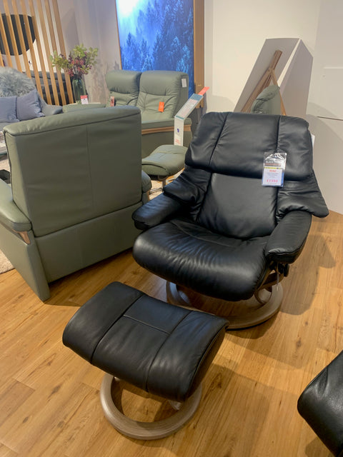 Stressless Reno Large Classic Chair & Stool - BLACK FRIDAY SPECIAL READY FOR QUICK DELIVERY by Stressless