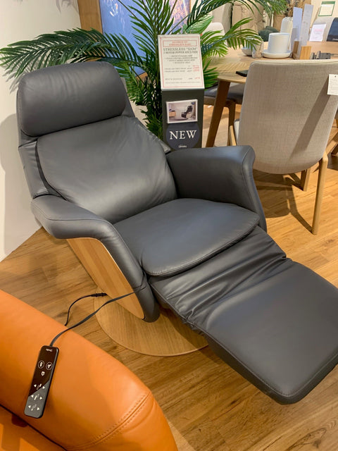 Stressless® Sam Power Disc Base Leather Chair with Wood and Heat and Massage - BLACK FRIDAY SPECIAL READY FOR QUICK DELIVERY