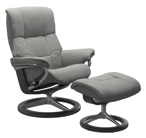 Stressless Quick Delivery Stock - Mayfair Medium Signature Base Chair & Stool in Paloma Silver Grey with Grey Wood