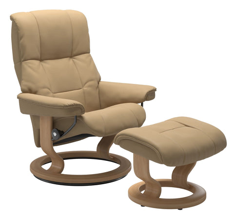 Stressless Quick Delivery Stock - Mayfair Medium Classic Base Chair & Stool in Paloma Sand with Oak Wood
