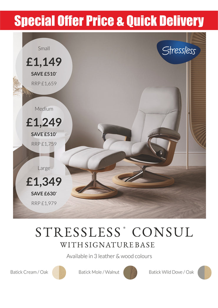 Stressless Consul Signature Chair with Footstool - Special Offer with Quick Delivery